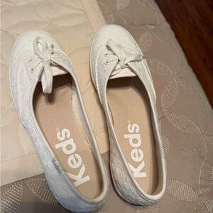 Keds Women's White Lace-Overlay Ballet Flats